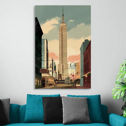 New York City Empire State Building Sunny Living Room - Canvas Wall Art