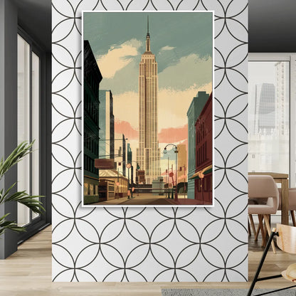 New York City Empire State Building Sunny Sitting Room - White Canvas Wall Art