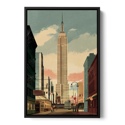 New York City Empire State Building Sunny Front - Black Canvas Wall Art