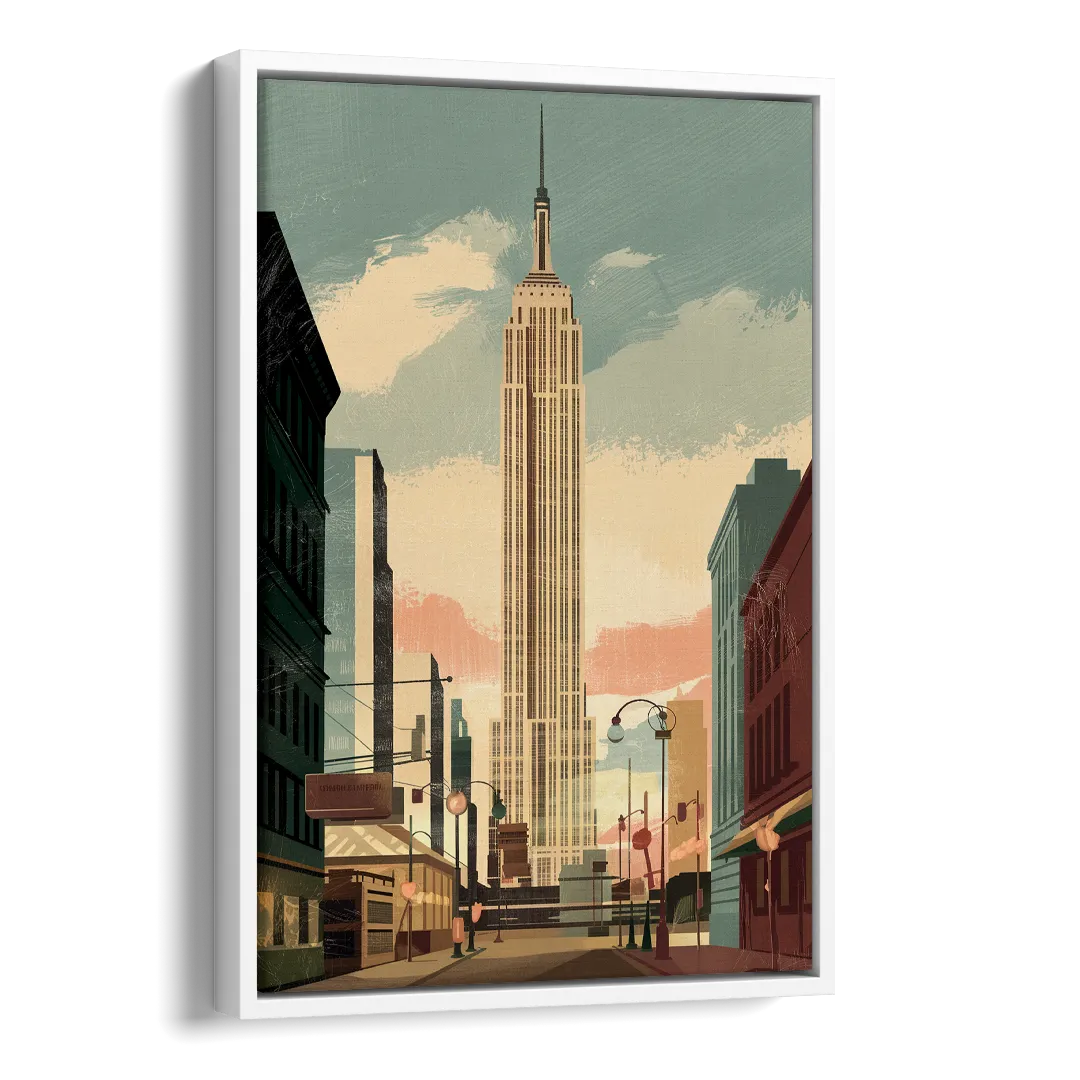 New York City Empire State Building Sunny Side - White Canvas Wall Art