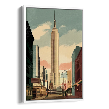 New York City Empire State Building Sunny Side - White Canvas Wall Art