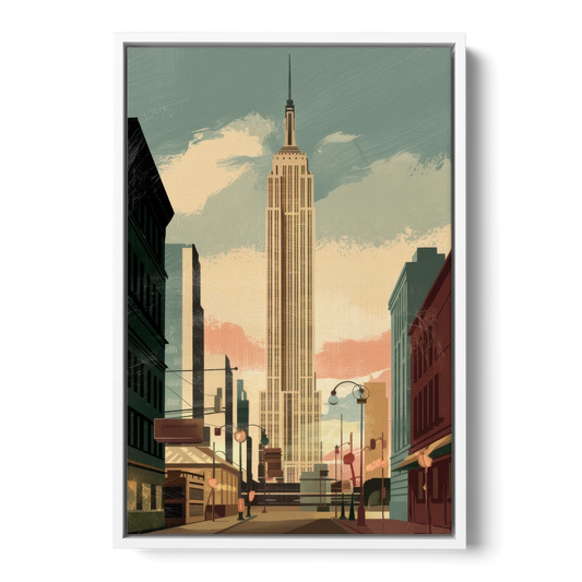 New York City Empire State Building Sunny - White Framed Canvas Wall Art - Front