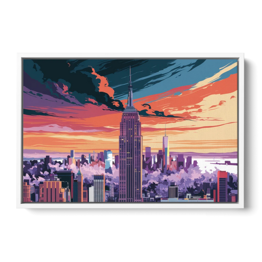 New York City Empire State Building - White Framed Canvas Wall Art - Front