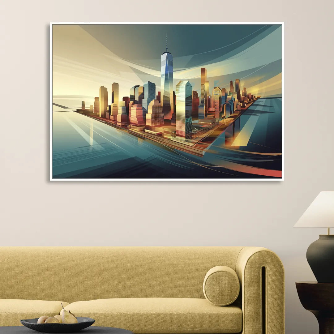 New York City Financial District Living Room - White Canvas Wall Art