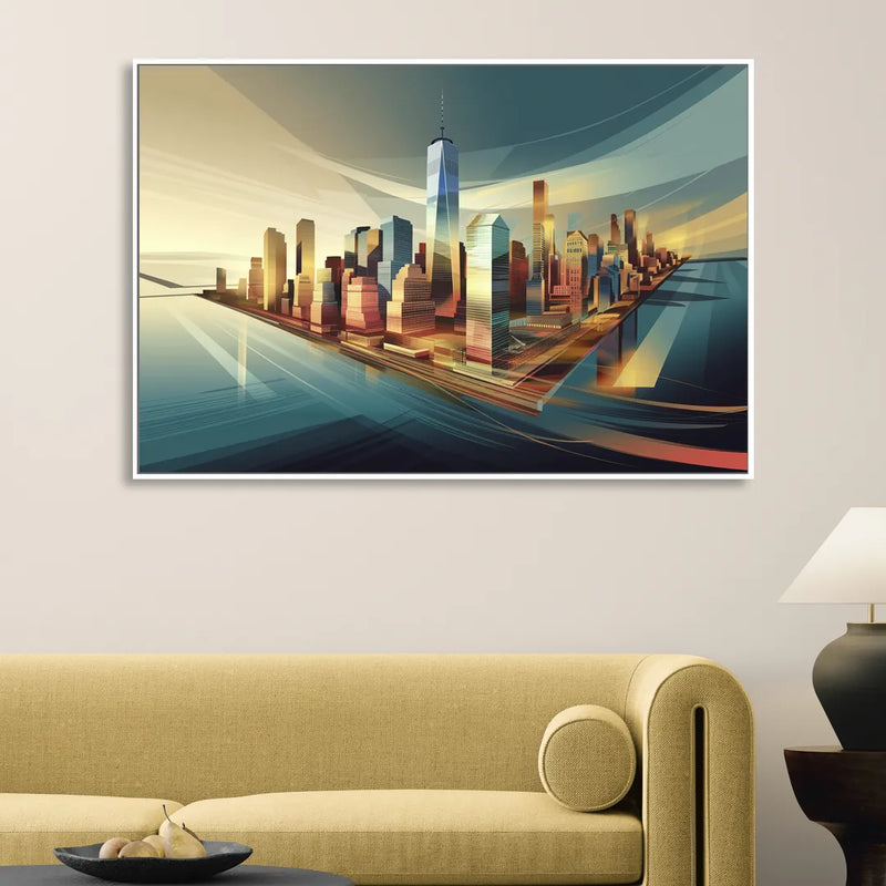 New York City Financial District Living Room - White Canvas Wall Art