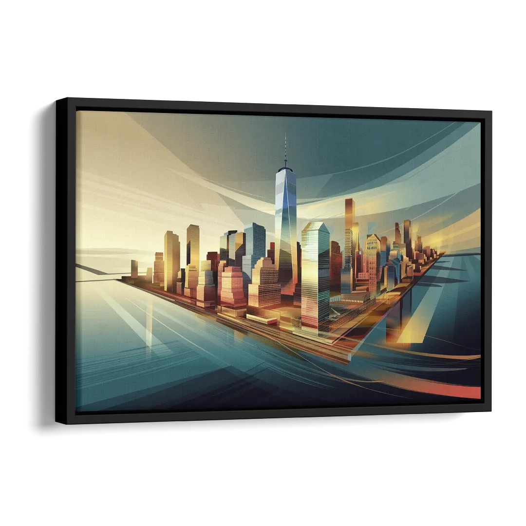 New York City Financial District Side - Black Canvas Wall Art