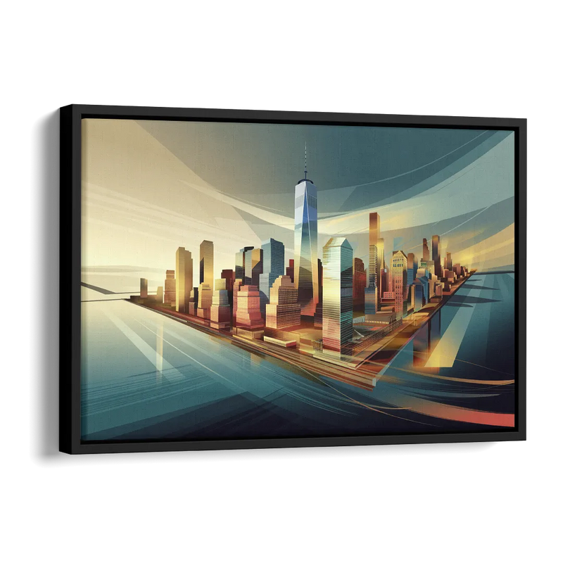New York City Financial District Side - Black Canvas Wall Art
