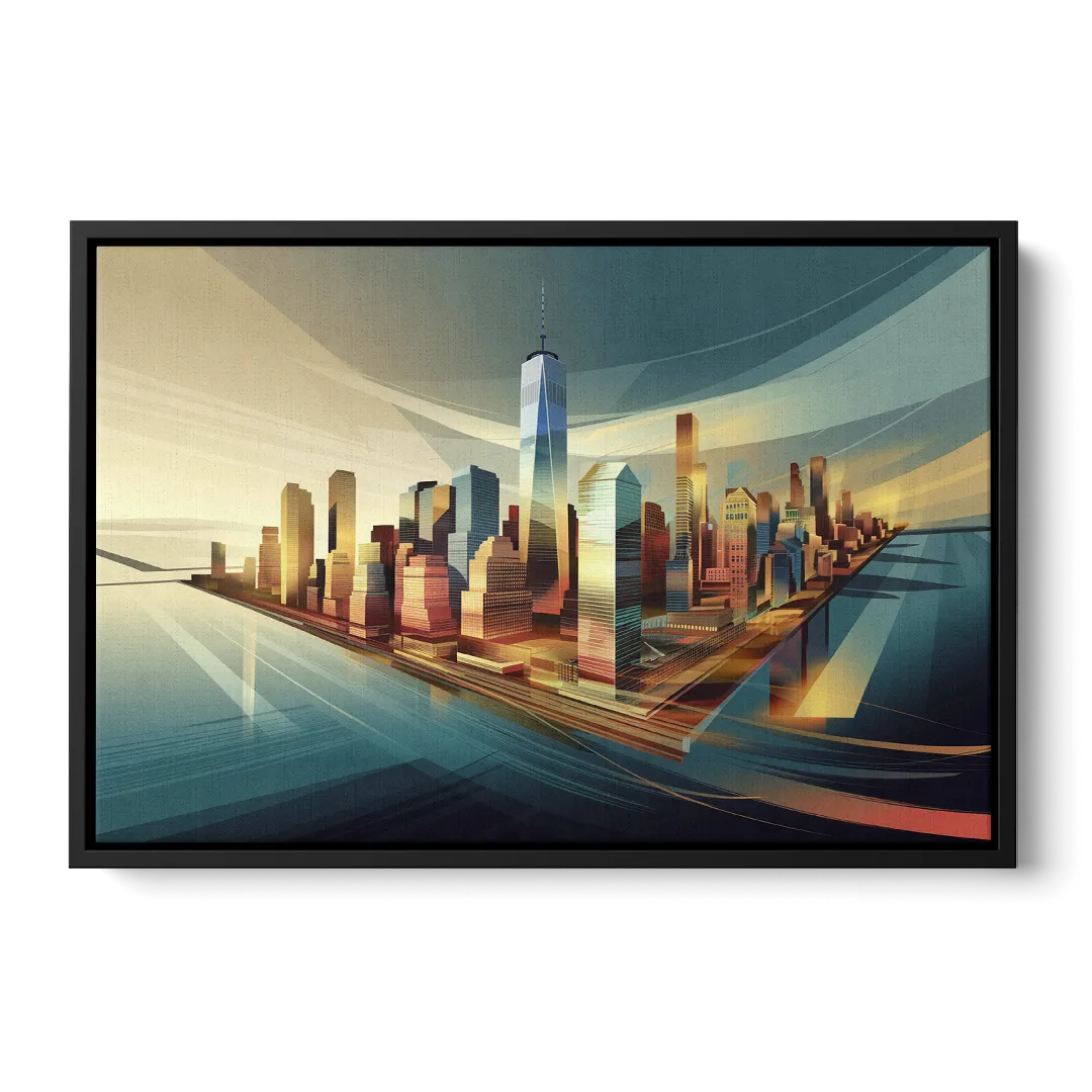 New York City Financial District Front - Black Canvas Wall Art