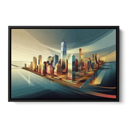New York City Financial District Front - Black Canvas Wall Art