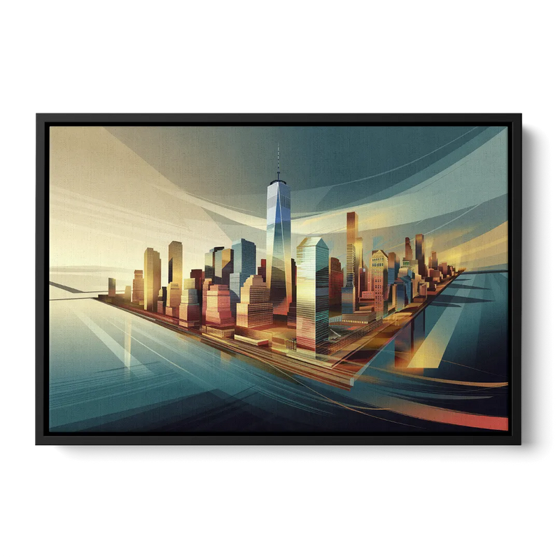 New York City Financial District Front - Black Canvas Wall Art