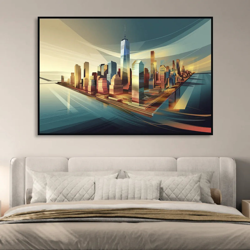 New York City Financial District Sitting Room - Black Canvas Wall Art