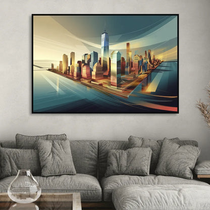 New York City Financial District Living Room - Black Canvas Wall Art