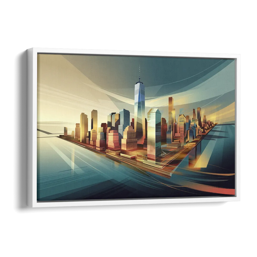 New York City Financial District Side - White Canvas Wall Art