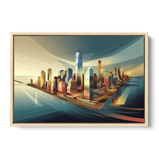 New York City Financial District - Oak Framed Canvas Wall Art - Front