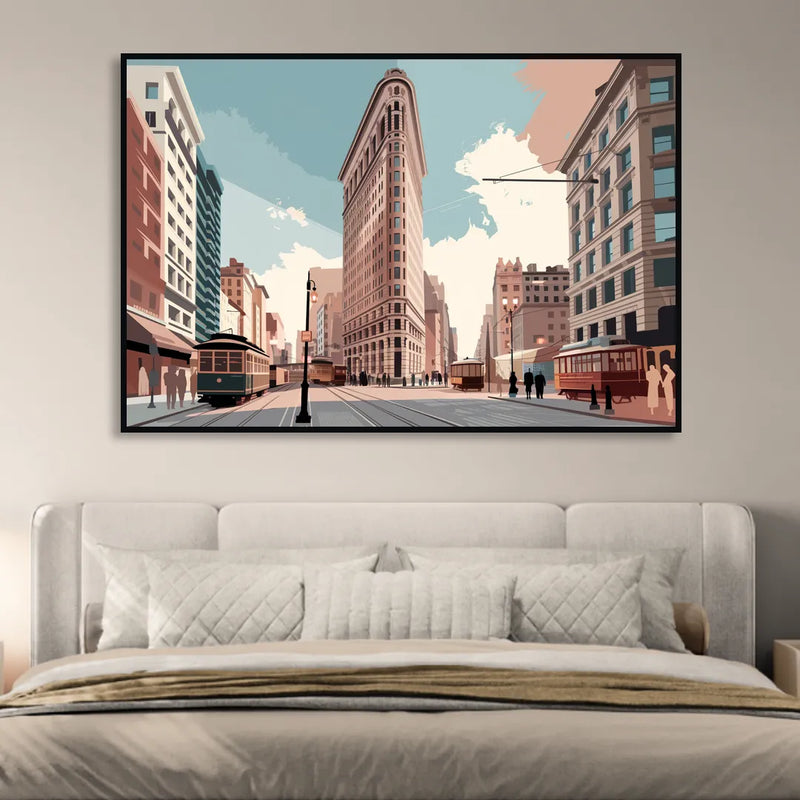 New York City Flatiron Building Living Room - Black Canvas Wall Art