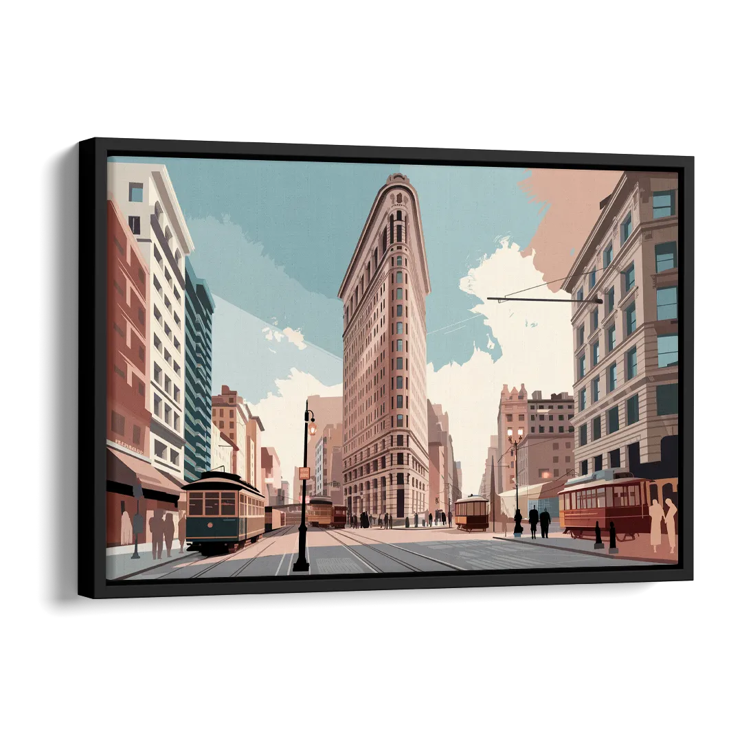 New York City Flatiron Building Side - Black Canvas Wall Art