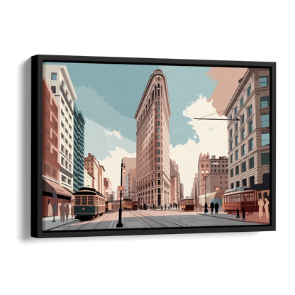 New York City Flatiron Building Side - Black Canvas Wall Art