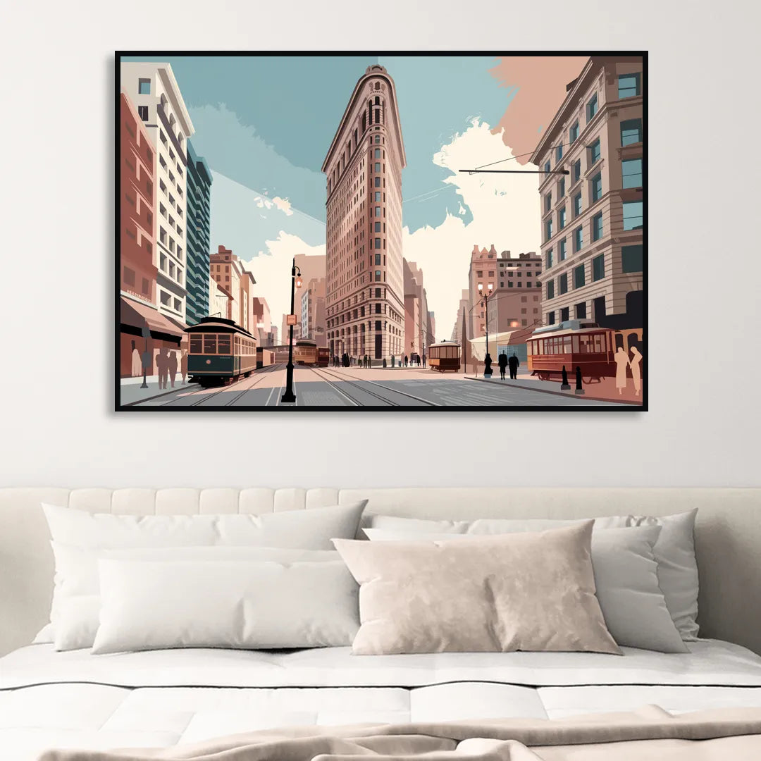 New York City Flatiron Building Sitting Room - Black Canvas Wall Art