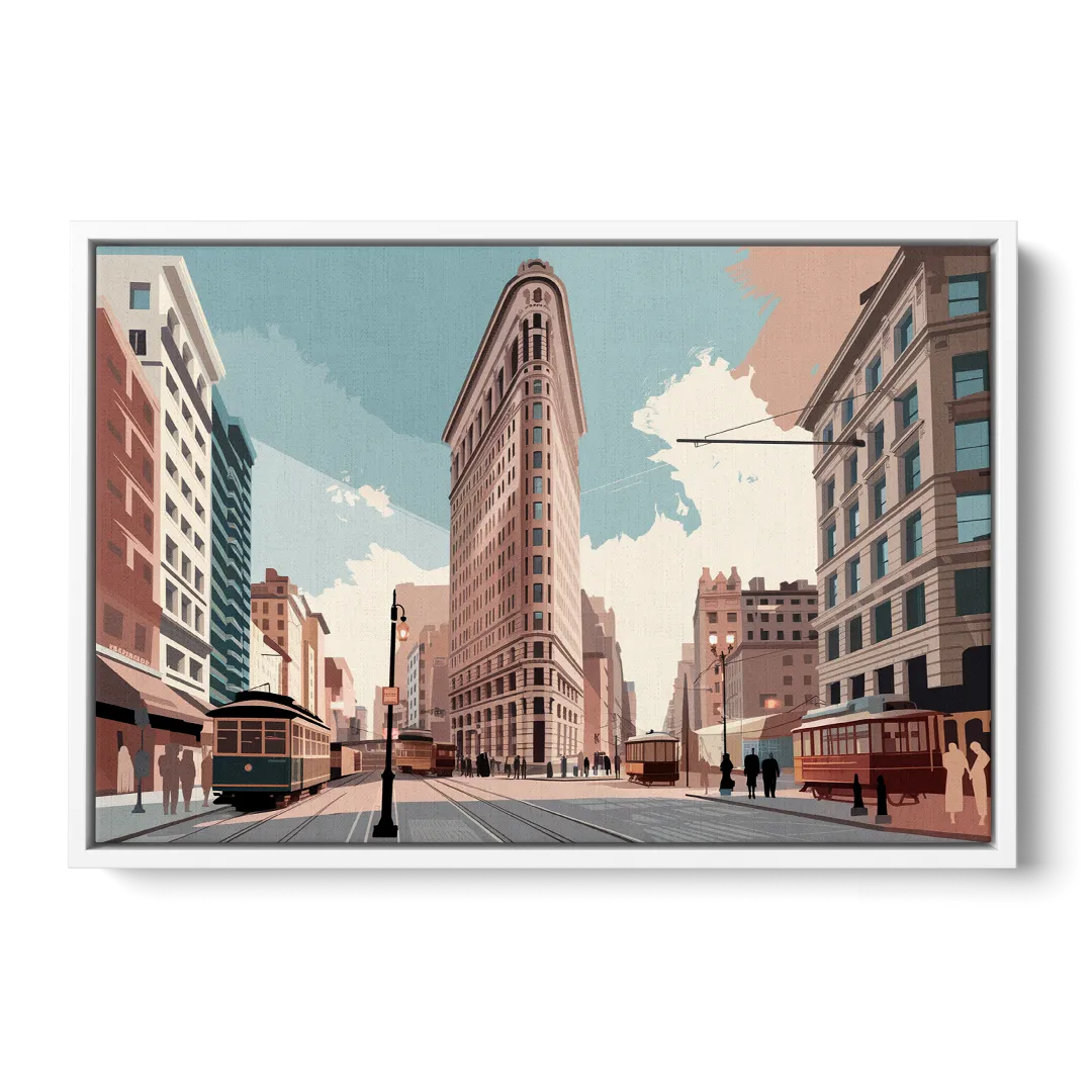 New York City Flatiron Building Front - White Canvas Wall Art