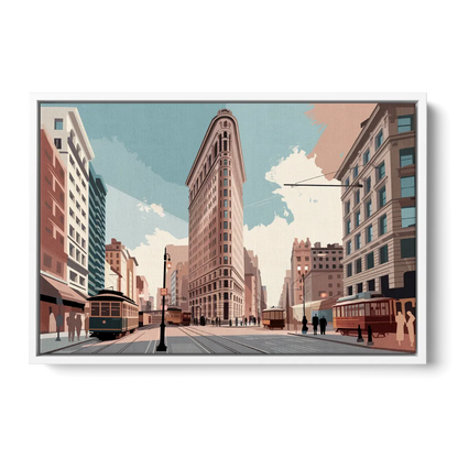 New York City Flatiron Building Front - White Canvas Wall Art