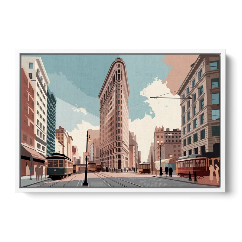 New York City Flatiron Building Front - White Canvas Wall Art