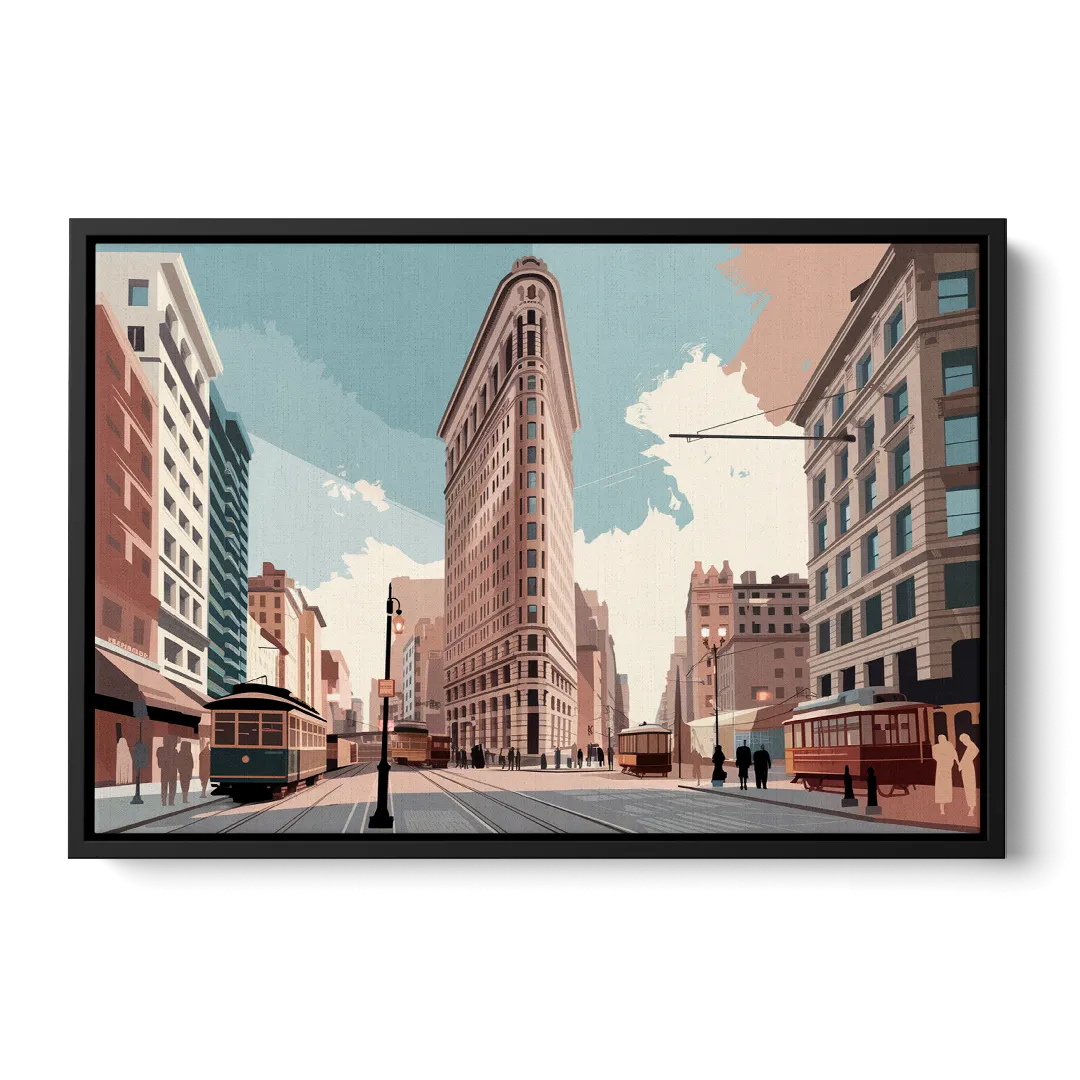 New York City Flatiron Building Front - Black Canvas Wall Art