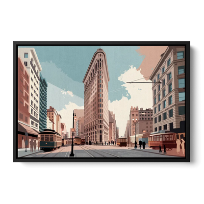 New York City Flatiron Building Front - Black Canvas Wall Art