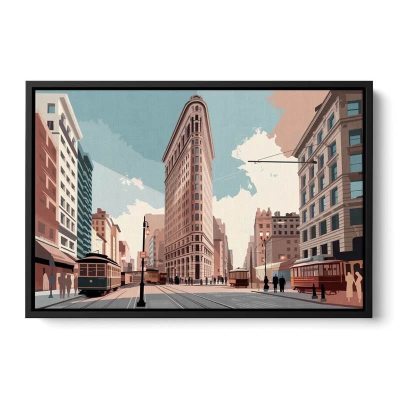 New York City Flatiron Building Front - Black Canvas Wall Art