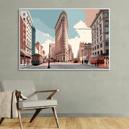 New York City Flatiron Building Living Room - White Canvas Wall Art