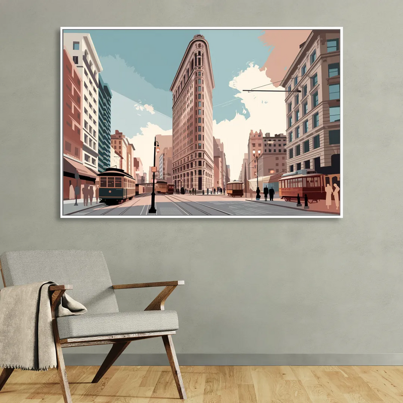 New York City Flatiron Building Living Room - White Canvas Wall Art