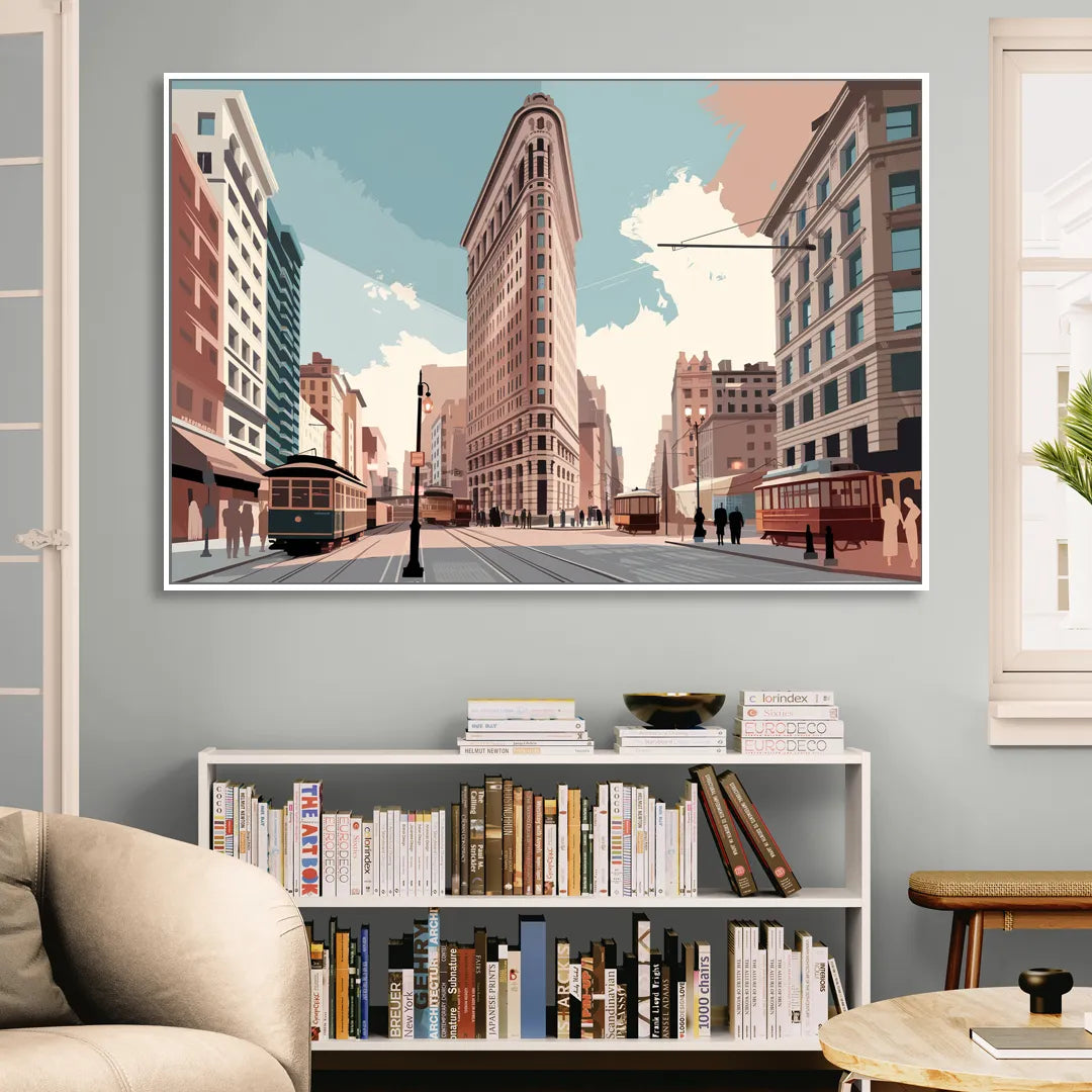 New York City Flatiron Building Sitting Room - White Canvas Wall Art