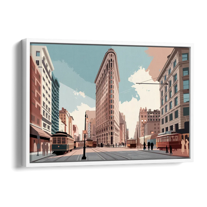 New York City Flatiron Building Side - White Canvas Wall Art