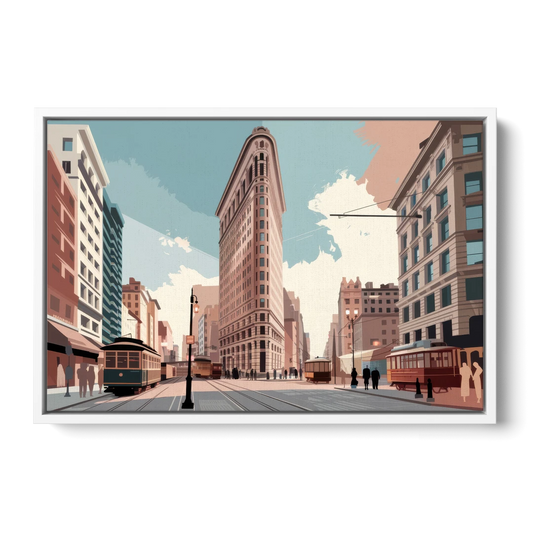 New York City Flatiron Building - White Framed Canvas Wall Art - Front