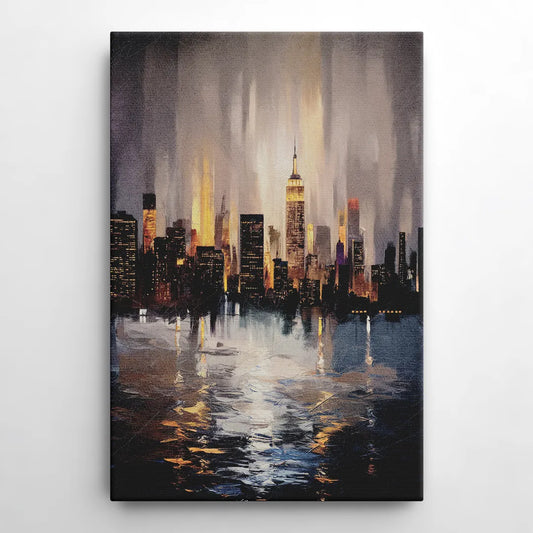New York City Foggy Skyline Contrast Night - Canvas Wall Art