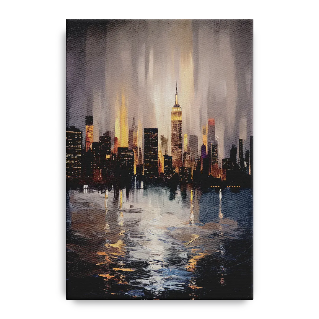 New York City Foggy Skyline Contrast Night Front - Canvas Wall Art
