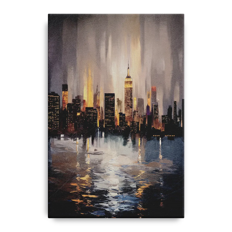 New York City Foggy Skyline Contrast Night Front - Canvas Wall Art