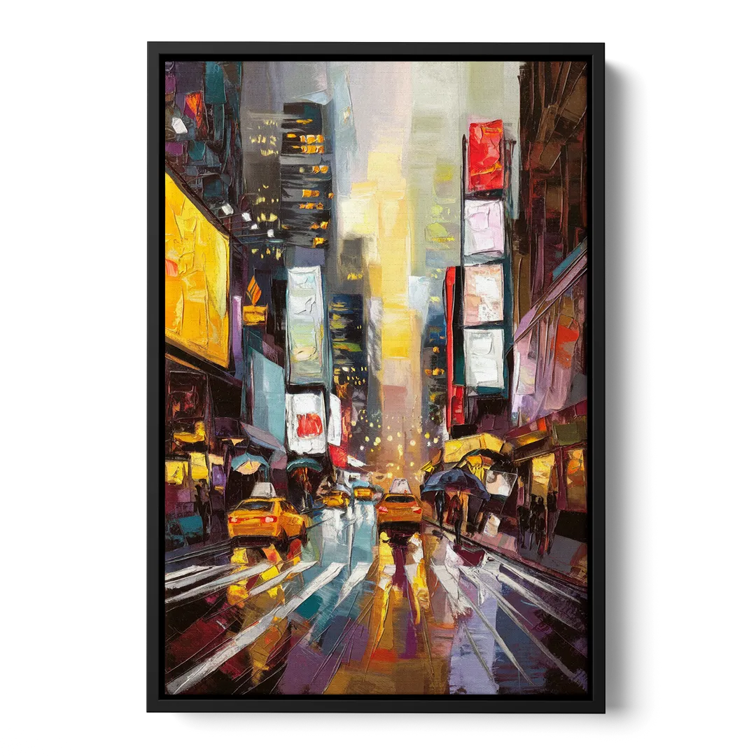 New York City Framed Street Photography Evening Front - Black Canvas Wall Art