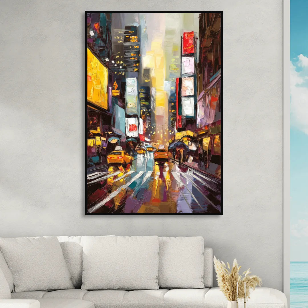 New York City Framed Street Photography Evening Sitting Room - Black Canvas Wall Art