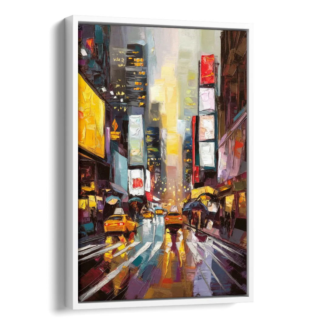 New York City Framed Street Photography Evening Side - White Canvas Wall Art