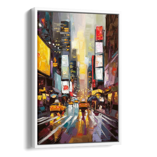 New York City Framed Street Photography Evening Side - White Canvas Wall Art