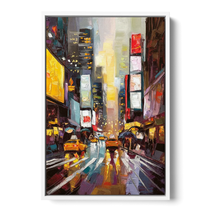 New York City Framed Street Photography Evening Front - White Canvas Wall Art