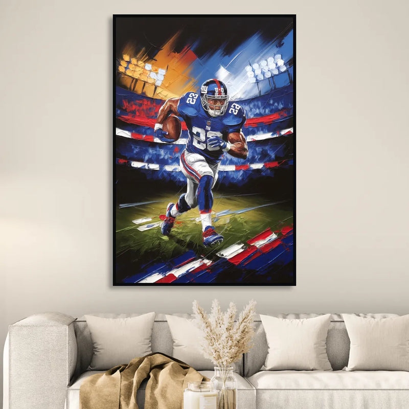 New York City Giants Football Sitting Room - Black Canvas Wall Art