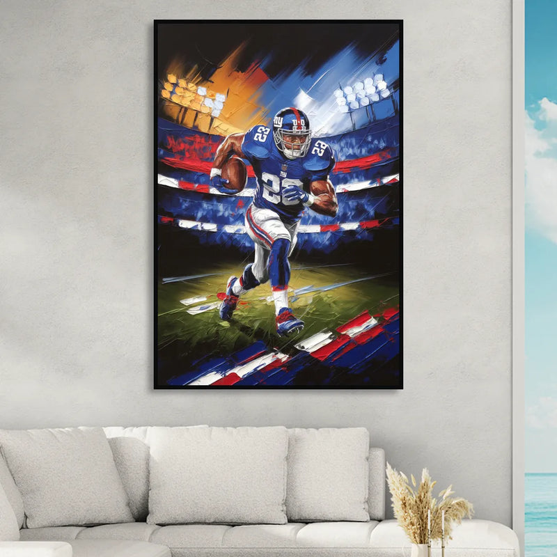 New York City Giants Football Living Room - Black Canvas Wall Art