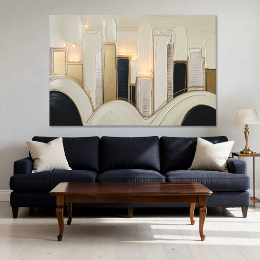 New York City Golden Glow Skyline - Canvas Wall Art - Sofa - 60x40