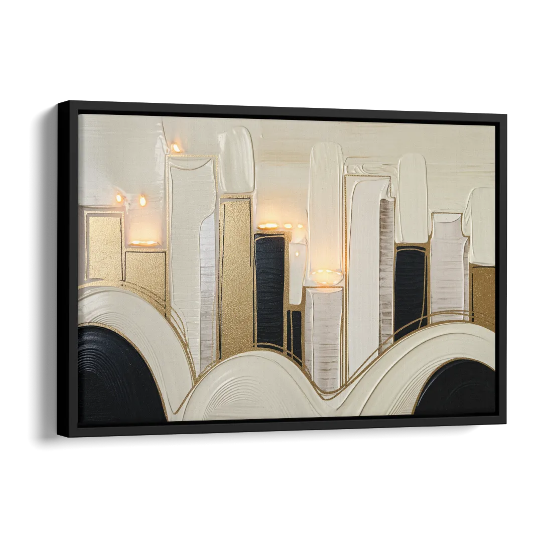 New York City Golden Glow Skyline Side - Black Canvas Wall Art