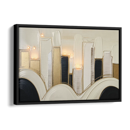 New York City Golden Glow Skyline Side - Black Canvas Wall Art