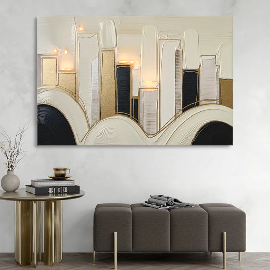 New York City Golden Glow Skyline Living Room - Canvas Wall Art