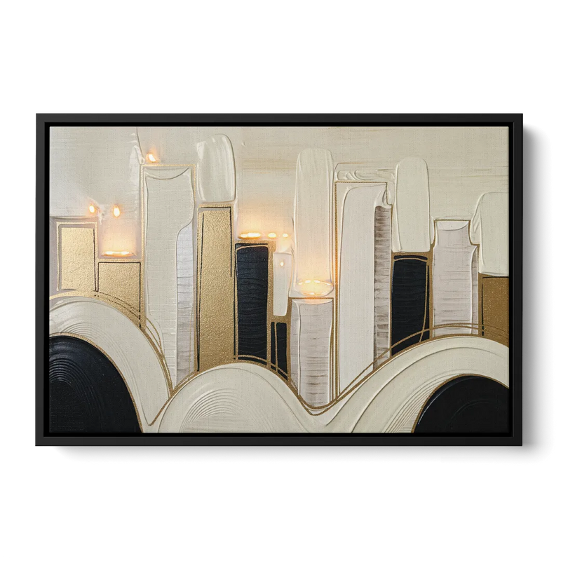 New York City Golden Glow Skyline Front - Black Canvas Wall Art