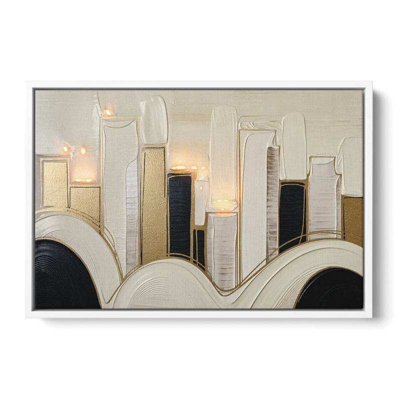 New York City Golden Glow Skyline Front - White Canvas Wall Art