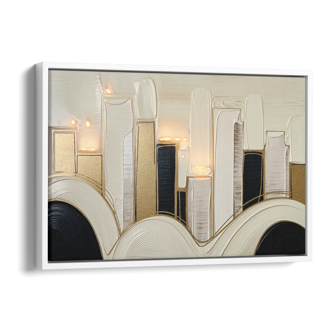 New York City Golden Glow Skyline Side - White Canvas Wall Art
